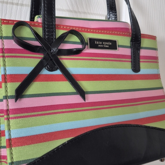 Kate Spade Vintage Small Colorful Striped Handbag With Bow - Picture 9 of 13